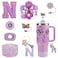 3tyto 15PCS Cup Accessories Set for Stanley Cup 30oz 40oz Tumbler with Handle Including Silicone Straw Cover and Boot Spill Proof Stopper Stanley Charms Handle Charm Initials Sticker Letter N Purple