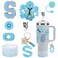 3tyto 15PCS Cup Accessories Set for Stanley Cup 30oz 40oz Tumbler with Handle Including Silicone Straw Cover and Boot Spill Proof Stopper Stanley Charms Handle Charm Initials Sticker Letter S Blue