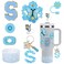 3tyto 15PCS Cup Accessories Set for Stanley Cup 30oz 40oz Tumbler with Handle Including Silicone Straw Cover and Boot Spill Proof Stopper Stanley Charms Handle Charm Initials Sticker Letter S Blue