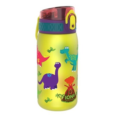 Ion8 LeakProof Kids Water Bottle 350ml12oz Yellow Dinosaur BPAFree Odor Resistant Recyclon Polymer with OneTouch Flip Lid Carry Loop No Straw Dishwasher Safe CupholderBackpack Friendly