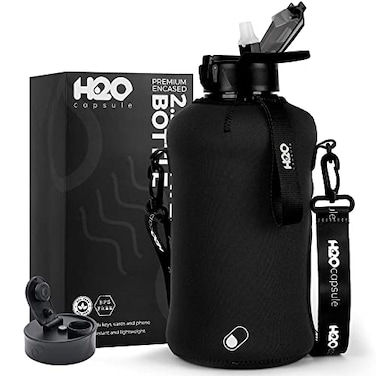 H2O Capsule 22L Half Gallon Water Bottle with Storage Sleeve and Covered Straw Lid BPA Free Large Reusable Drink Container with Handle Big Sports Jug 22 Liter 74 Ounce