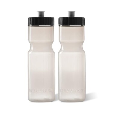 50 Strong Sports Water Bottles 2Pack Reusable 22 oz BPAFree Plastic Bottles with Pull Top Cap Top Rack Dishwasher Safe Fits Most Bike Cages Brand Clear