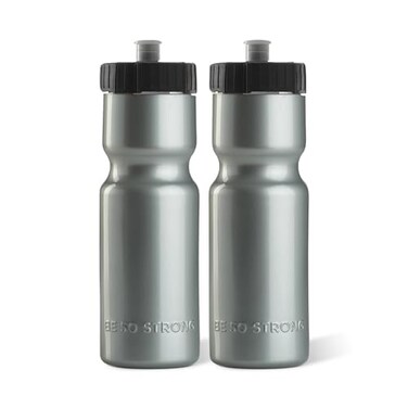 50 Strong Sports Water Bottles 2Pack Reusable 22 oz BPAFree Plastic Bottles with Pull Top Cap Top Rack Dishwasher Safe Fits Most Bike Cages Brand Silver