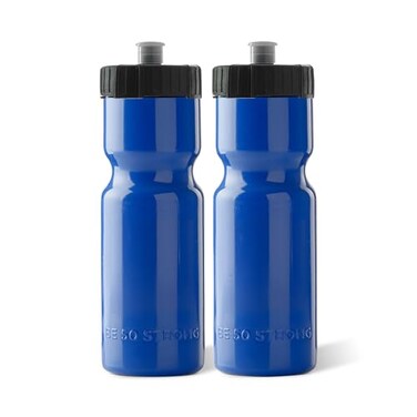 50 Strong Sports Water Bottles 2Pack Reusable 22 oz BPAFree Plastic Bottles with Pull Top Cap Made in USA Top Rack Dishwasher Safe Fits Most Bike Cages Brand Blue