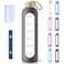 PROBTTL 32 Oz Borosilicate Glass Water Bottle with Time Marker Reminder Quotes 1 Liter Leak Proof Reusable BPA Free Motivational Water Bottles with Silicone Sleeve and Bamboo Lid Grey