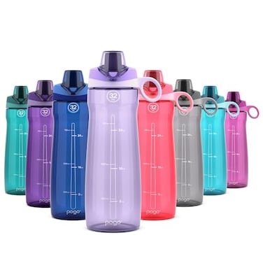 Pogo 32oz Plastic Water Bottle with Chug Lid and Carry Handle Reusable BPA Free Dishwasher Safe Perfect for Travel School Outdoors and Gym Lilac