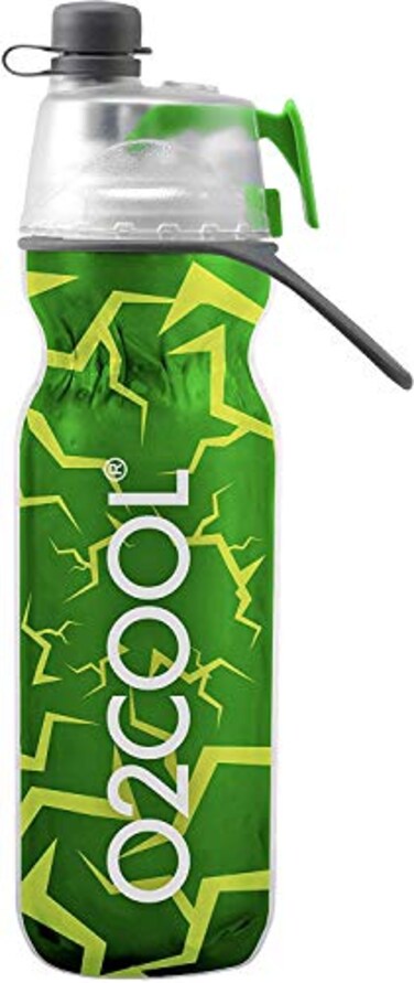 O2COOL Mist N Sip Misting Water Bottle 2in1 Mist And Sip Function With No Leak Pull Top Spout Reusable Sports Water Bottle 20 oz Crackle Green