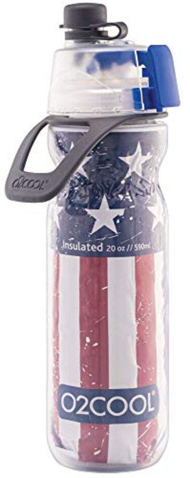 O2COOL Mist N Sip Misting Water Bottle 2in1 Mist And Sip Function With No Leak Pull Top Spout Reusable Sports Water Bottle 20 oz Patriot
