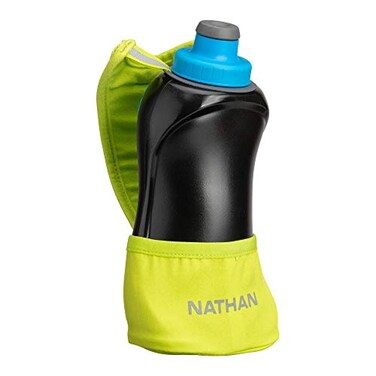 Nathan Running Handheld Water Bottle Adjustable NoGrip Quick Squeeze Lite Hand Strap 18 oz Insulated Water Bottle Reflective Hydration