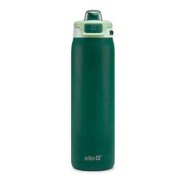 Ello Pop Fill 22oz Stainless Steel Water Bottle with Quick Fill Technology Double Walled and Vacuum Insulated Metal Leak Proof Locking Lid Sip and Chug Reusable BPA Free Forest Mist