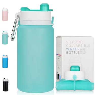 PLTCAT Collapsible Water Bottle 19oz Foldable Bottle BPA Free Reusable Lightweight LeakProof Travel Silicone Water Bottle for Travel Gym Hiking Office Camping Green