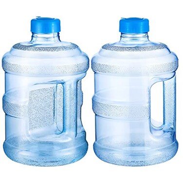 Bokon Empty 2 Pieces 1 Gallon water jugs Round Plastic Water Bottle with Handle Screw Cap Reusable Large Capacity Bottle for Camping Outdoor Travel Gym Use