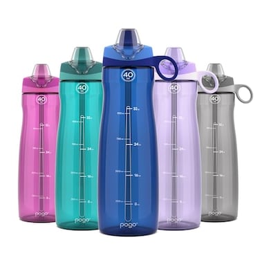 Pogo BPAFree Tritan Plastic Water Bottle with Soft Straw 40 Oz Blue