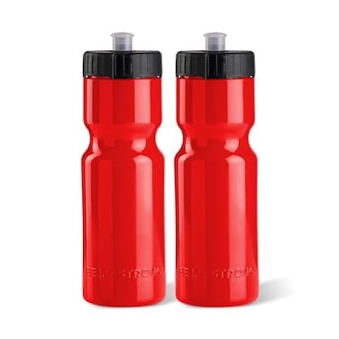 50 Strong Sports Water Bottles 2Pack Reusable 22 oz BPAFree Plastic Bottles with Pull Top Cap Made in USA Top Rack Dishwasher Safe Fits Most Bike Cages Brand Red