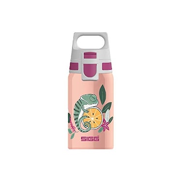 Sigg Kids Water Bottle Shield ONE Flora Leakproof Lightweight BPA Free Stainless Steel Pink With Chameleon 17 Oz