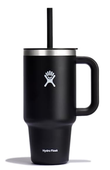 Hydro Flask Travel Tumbler with Handle Lid and Straw Insulated Stainless Steel in 32 Oz Black