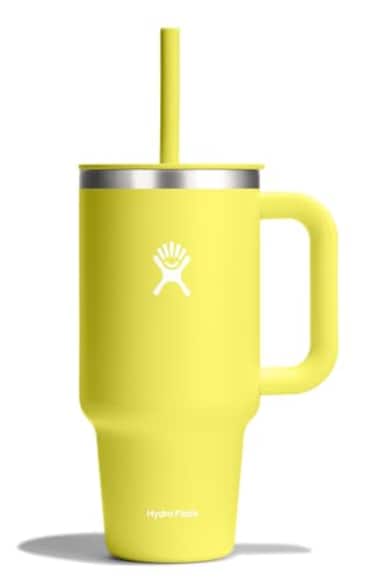 Hydro Flask Travel Tumbler with Handle Lid and Straw Insulated Stainless Steel in 32 Oz Cactus