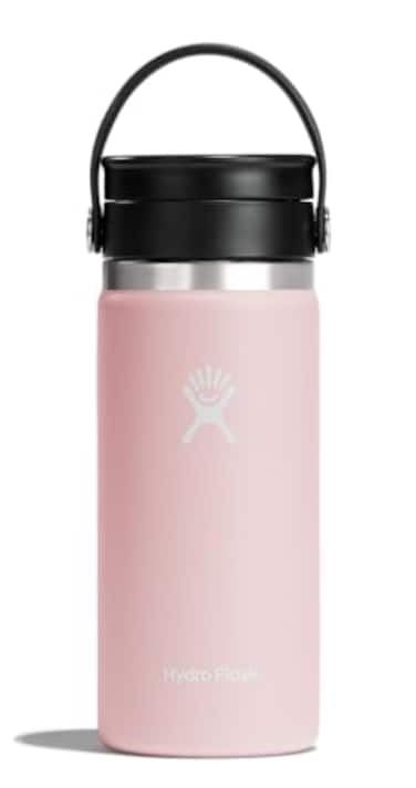 Hydro Flask Water Bottle Insulated Stainless Steel Wide Mouth Flex Sip Non Spill Leakproof and Refillable in 16 Oz Trillium Pink