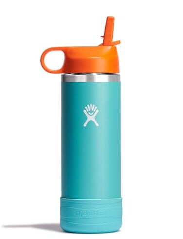 Hydro Flask Kids Water Bottle for School Stainless Steel and Insulated with Straw Cap 18 Oz in Seaspray Blue