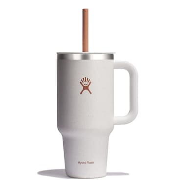 Hydro Flask Travel Tumbler with Handle Lid and Straw Insulated Stainless Steel in 32 Oz Seasalt