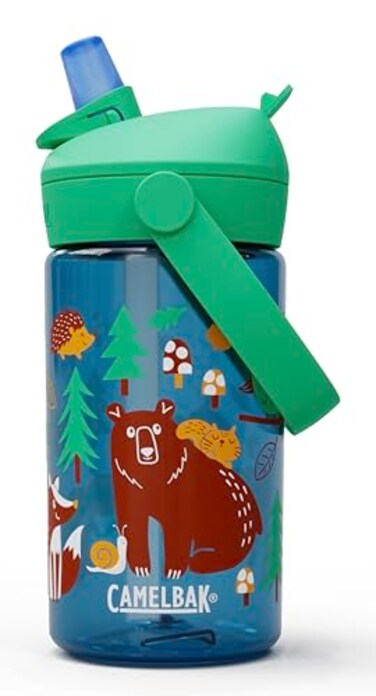 CamelBak Thrive Flip Straw Kids Water Bottle with Bite Valve Tritan Renew Design for School and Travel 14oz Friendly Forest