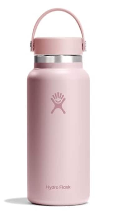 Hydro Flask Water Bottle Insulated Stainless Steel Wide Mouth Flex Lid Non Spill Leakproof and Refillable in 32 Oz Trillium Pink