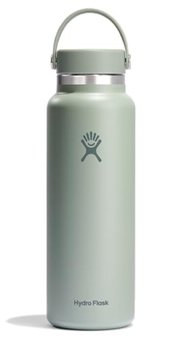 Hydro Flask Water Bottle Insulated Stainless Steel Wide Mouth Flex Lid Non Spill Leakproof and Refillable in 40 Oz Tonal Agave
