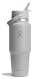 Hydro Flask Travel Water Bottle Insulated Stainless Steel Wide Straw Lid Non Spill Leakproof in 32 Oz Birch Gray