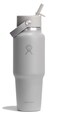Hydro Flask Travel Water Bottle Insulated Stainless Steel Wide Straw Lid Non Spill Leakproof in 32 Oz Birch Gray