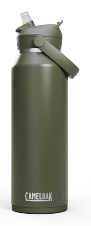 CamelBak Thrive Flip Straw Insulated Stainless Steel Water Bottle Cold Retention Design for Everyday Hydration and Active Use 40oz Moss