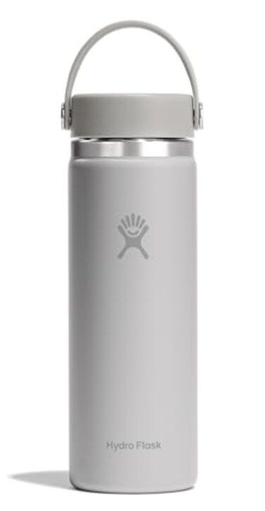 Hydro Flask Water Bottle Insulated Stainless Steel Wide Mouth Flex Lid Non Spill Leakproof and Refillable in 20 Oz Birch Gray