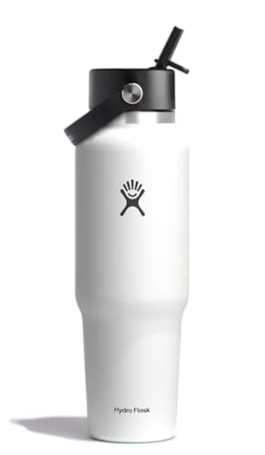 Hydro Flask Travel Water Bottle Insulated Stainless Steel Wide Straw Lid Non Spill Leakproof in 40 Oz White