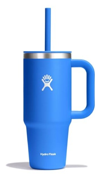 Hydro Flask Travel Tumbler with Handle Lid and Straw Insulated Stainless Steel in 24 Oz Cascade