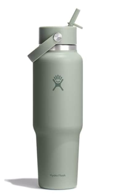 Hydro Flask Travel Water Bottle Insulated Stainless Steel Wide Straw Lid Non Spill Leakproof in 40 Oz Agave Green