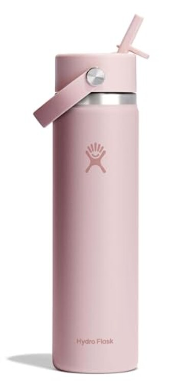Hydro Flask Water Bottle Insulated Stainless Steel Wide Straw Lid Non Spill Leakproof in 24 Oz Trillium Pink