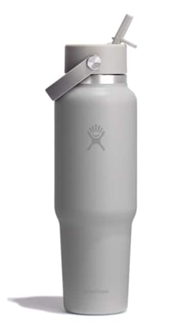 Hydro Flask Travel Water Bottle Insulated Stainless Steel Wide Straw Lid Non Spill Leakproof in 40 Oz Birch Gray