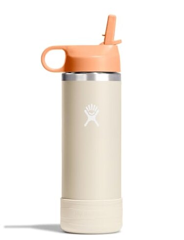 Hydro Flask Kids Water Bottle for School Stainless Steel and Insulated with Straw Cap 18 Oz Coconut