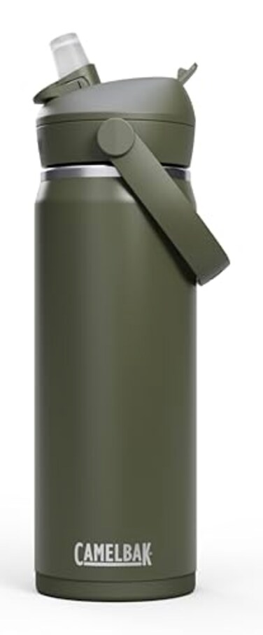 CamelBak Thrive Flip Straw Insulated Stainless Steel Water Bottle Cold Retention Design for Everyday Hydration and Active Use 20oz Moss