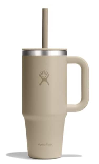 Hydro Flask 24 Oz Travel Tumbler with Handle Lid and Straw Insulated Stainless Steel in 24 Oz Oat Tan