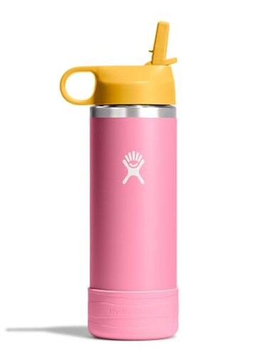 Hydro Flask Kids Water Bottle for School Stainless Steel and Insulated with Straw Cap 18 Oz in Dahlia