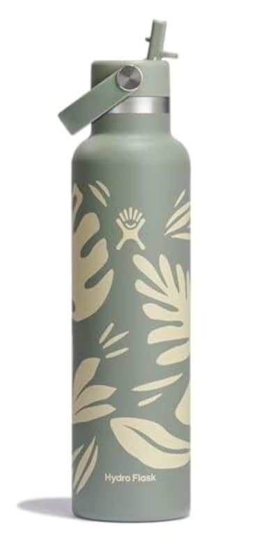 Hydro Flask Water Bottle Insulated Stainless Steel Straw Lid Non Spill Leakproof 24 Oz Botanical Bliss Green