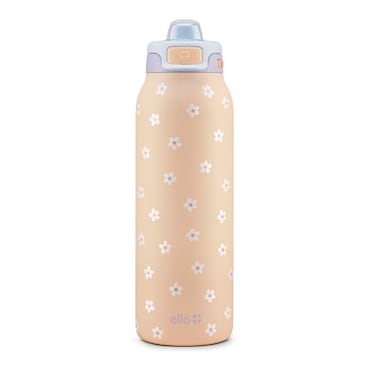 Ello Pop Fill 32oz Stainless Steel Water Bottle with Quick Fill Technology Double Walled and Vacuum Insulated Metal Leak Proof Locking Lid Sip and Chug Reusable BPA Free Gloss Daisies