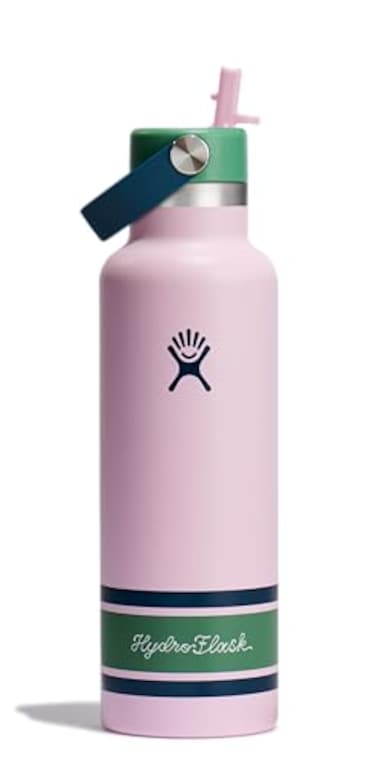 Hydro Flask Water Bottle Insulated Stainless Steel Standard Mouth Flex Straw Lid Non Spill Leakproof and Refillable in 21 Oz Campus Pink