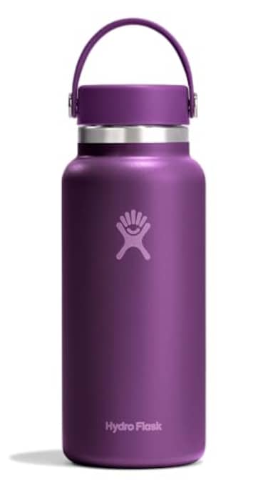 Hydro Flask Water Bottle Insulated Stainless Steel Wide Mouth Flex Lid Non Spill Leakproof in 32 Oz Beachplum Purple
