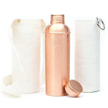 Kitchen Science Authentic 34oz1000ml Copper Water Bottle with Carry Bag Sleeve LabTested LeakProof Ayurvedic Hydration Bottle