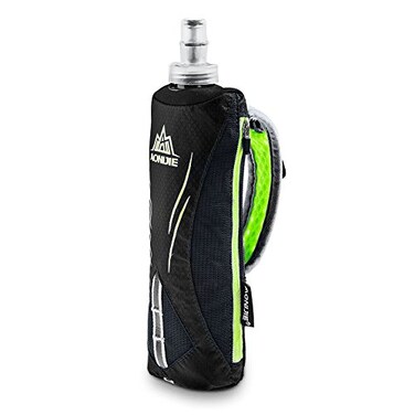 AONIJIE Quick Grip Handheld Water Bottle for Running Hand Strap Hydration Pack with 500ml Handheld Soft Flask Water Bottle Black