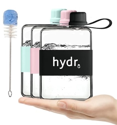 hydr 17oz Flat Water Bottle For Purse Flexible Cleaning Brush Tritan BPA Free Square Water Bottle LeakDrop Proof Slim Water Bottles For Travel small water bottles mini