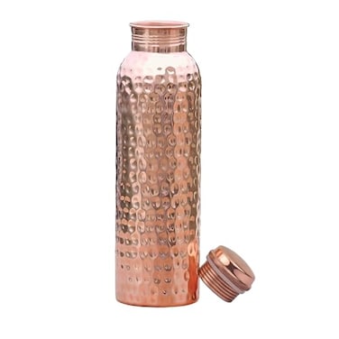 HOMEZY Copper Water Bottle 34oz1000ml 100 Pure Handmade Hammered Ayurvedic Pure Copper Vessel for Drinking Heavy Duty Leakproof