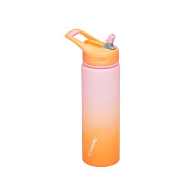 EcoVessel WAVE Tritan Plastic Sports Water Bottle with Flip Top Straw Leak Proof Lid and Carry Handle Reusable Water Bottle for Gym 24 oz Coral Sand