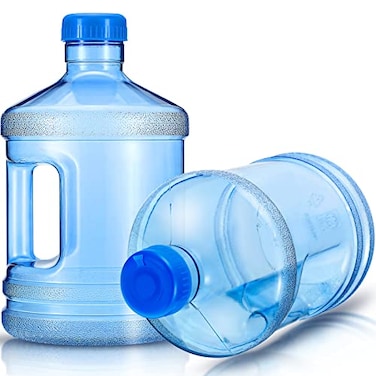 Hoolerry 2 Pieces Water Bottle 1 Gallon Round Plastic Water Jug with Handle Reusable Leak Proof Bottle for Gym Sports Office Daily Cold Liquids Drinking Use Blue